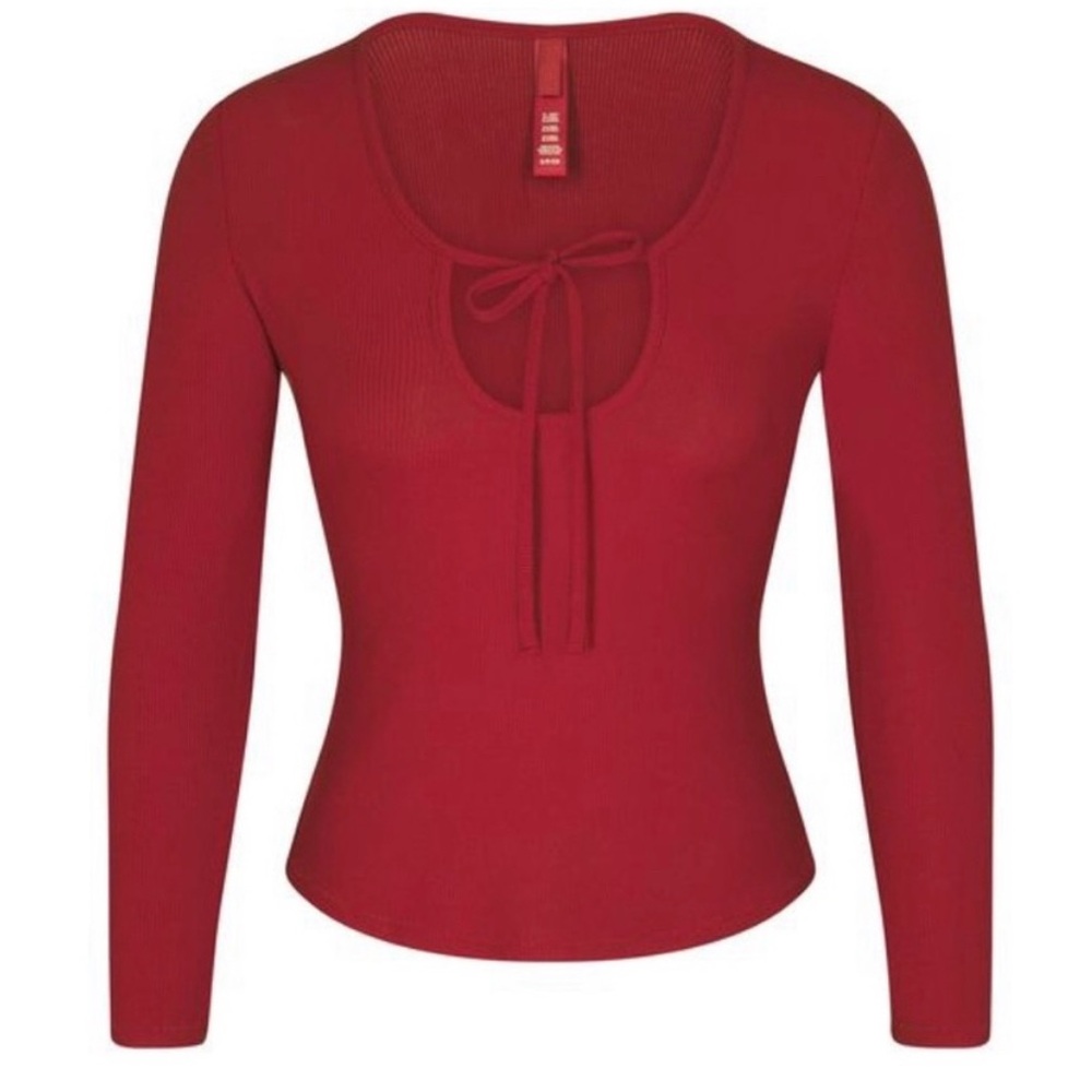SKIMS Red Long Sleeve Fitted Bodysuit